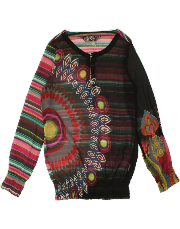 DESIGUAL Womens Graphic Long Sleeve Blouse Top UK 14 Medium Multicoloured Elegant Embroidery Blouse DESIGUAL Womens Graphic Long Sleeve Blouse Top UK 14 Medium Multicoloured Elegant Embroidery Blouse