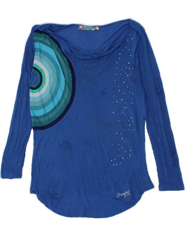 DESIGUAL Womens Blouse Top UK 20 2XL Blue Geometric Polished Work Blouse