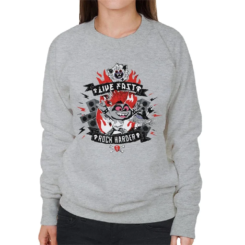 Trolls Live Fast Rock Harder Women's Sweatshirt Hoodie with Side Slits Relaxed Casual Trolls Live Fast Rock Harder Women's Sweatshirt Hoodie with Side Slits Relaxed Casual
