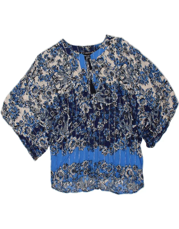 DESIGUAL Womens Oversized 3/4 Sleeve Blouse Top UK 10 Small Blue Floral Drape Neck Blouse DESIGUAL Womens Oversized 3/4 Sleeve Blouse Top UK 10 Small Blue Floral Drape Neck Blouse