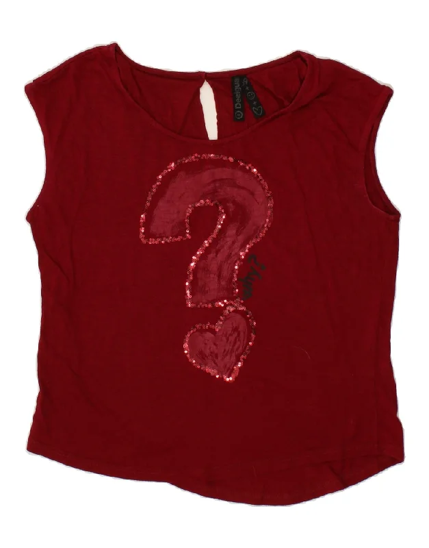 DESIGUAL Womens Graphic Blouse Top UK 14 Medium Burgundy Floral Off-Shoulder Wrap Blouse DESIGUAL Womens Graphic Blouse Top UK 14 Medium Burgundy Floral Off-Shoulder Wrap Blouse