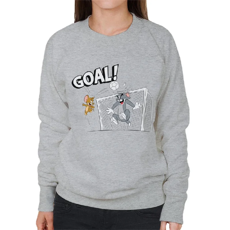 Tom and Jerry Football Back Of The Net Women's Sweatshirt Hoodie with Toggle Buttons Decorative Unique