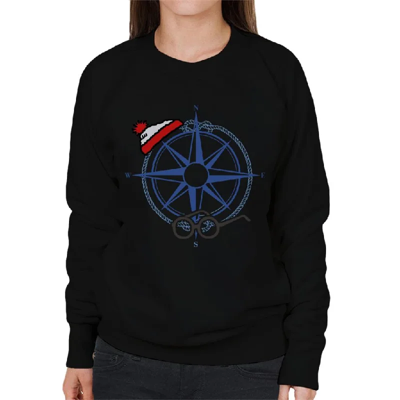 Where's Wally Compass Hat Glasses Women's Sweatshirt Hoodie with Raw Hem Edgy Unfinished