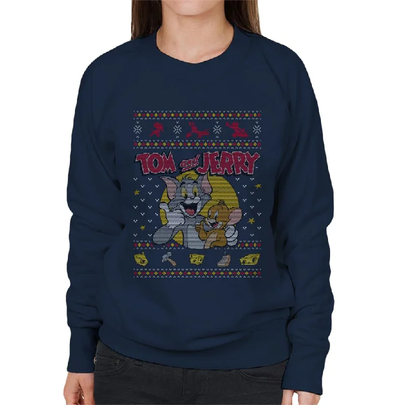 Tom and Jerry Christmas Traps Women's Sweatshirt Hoodie with Side Slits Relaxed Casual