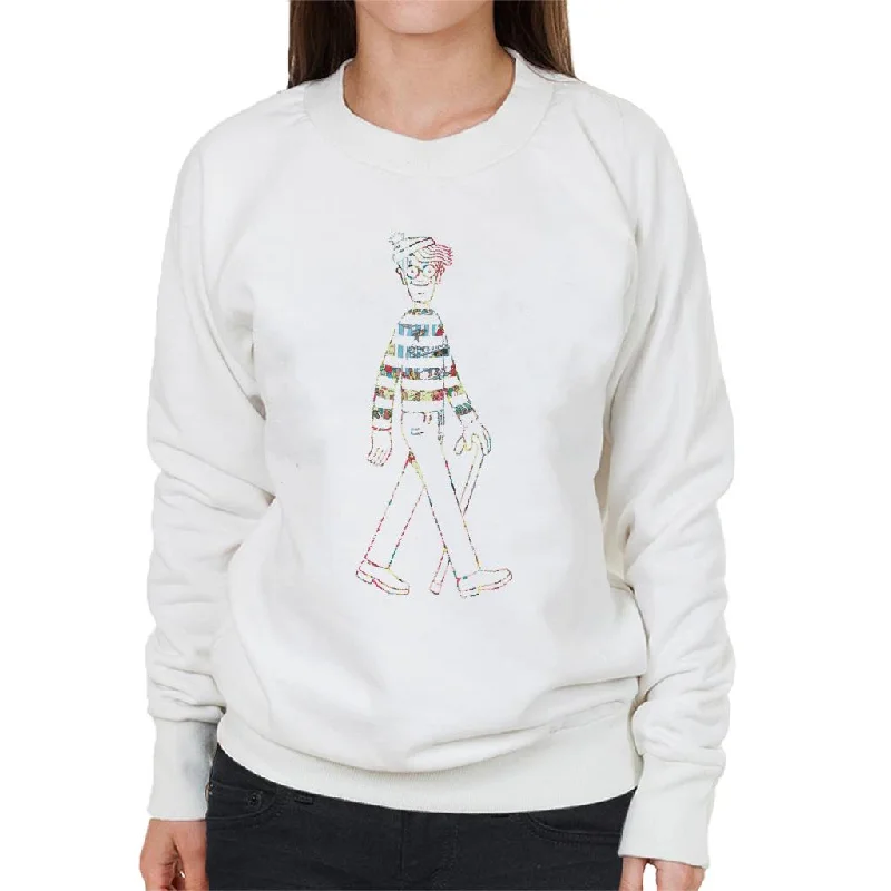 Where's Wally Beach Illustration Outline Women's Sweatshirt Zip Hoodie Drawstring Kangaroo Pocket