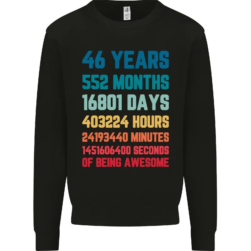 46th Birthday 46 Year Old Mens Sweatshirt Jumper Hoodie with Slim Fit Tailored Modern