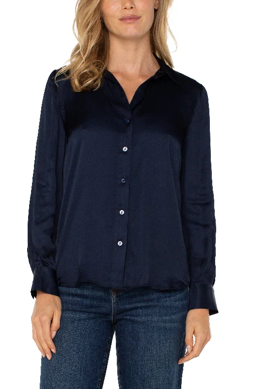 LONG SLEEVE COLLARED BUTTON FRONT WOVEN BLOUSE Floral Chiffon Blouse
