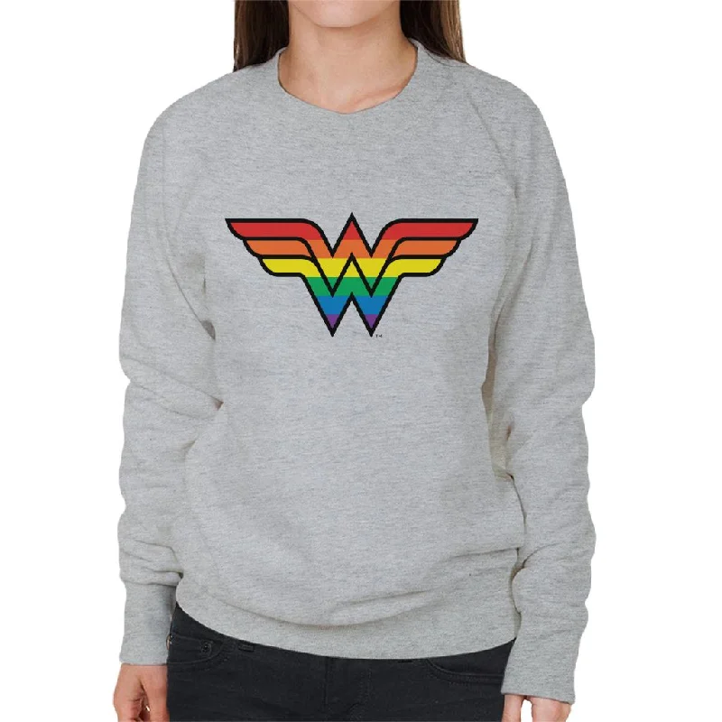 Wonder Woman Rainbow Logo Women's Sweatshirt Hoodie with Bell Sleeves Flared Feminine