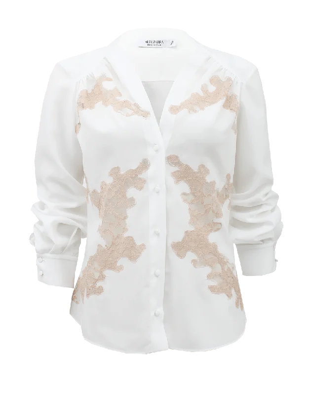 Long Sleeve Open Neck Lace Blouse Chic Off-Shoulder Blouse