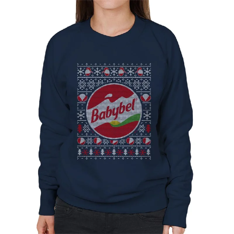 Baby Bel Christmas Knit Pattern Women's Sweatshirt Hoodie with Hem Elastic Stretchable Comfortable