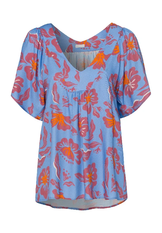 Sunny Vibes Flowy V-Neck Blouse | Vivid Flowers 78727-2368 Soft Satin Blouse