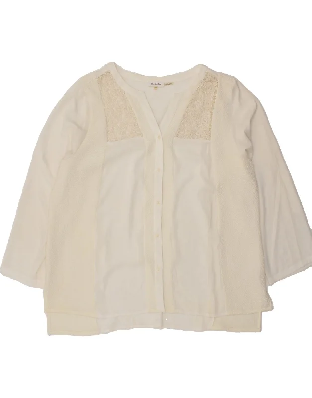 CALVIN KLEIN Womens Oversized Shirt Blouse UK 22 3XL Off White Floral Classic White Blouse CALVIN KLEIN Womens Oversized Shirt Blouse UK 22 3XL Off White Floral Classic White Blouse