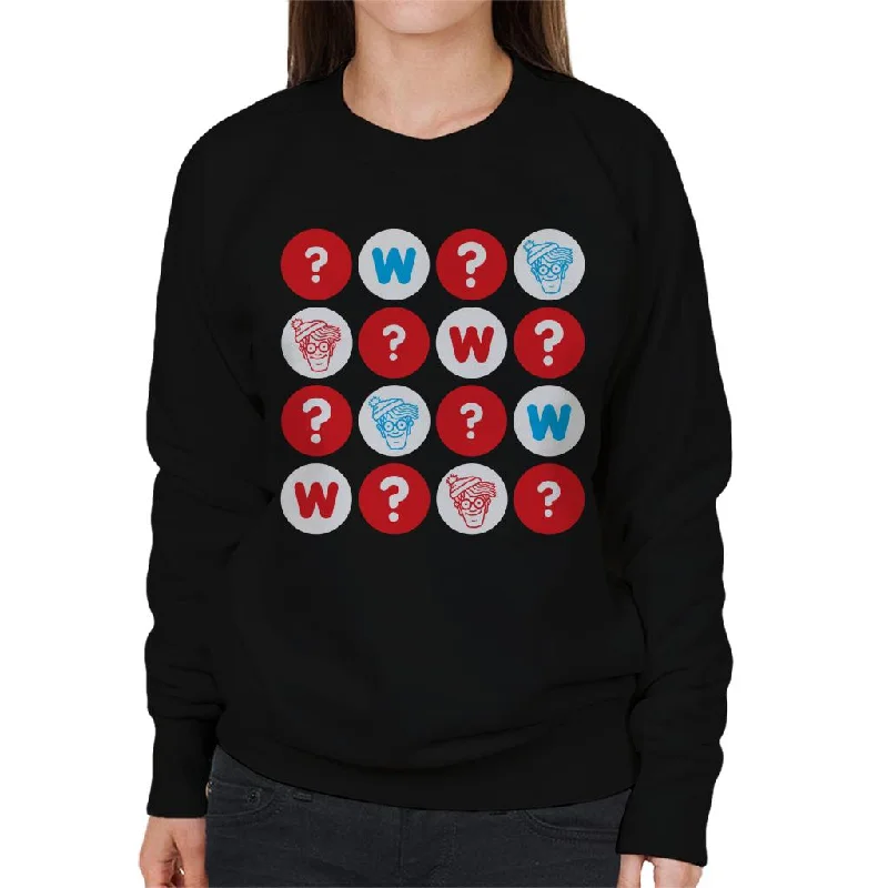 Where's Wally Character Heads And Question Marks Women's Sweatshirt Hoodie with Hem Ribbing Snug Secure