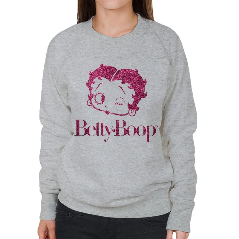 Betty Boop Winks Cherry Glitter Women's Sweatshirt Hoodie with Zipper Placket Modern Functional