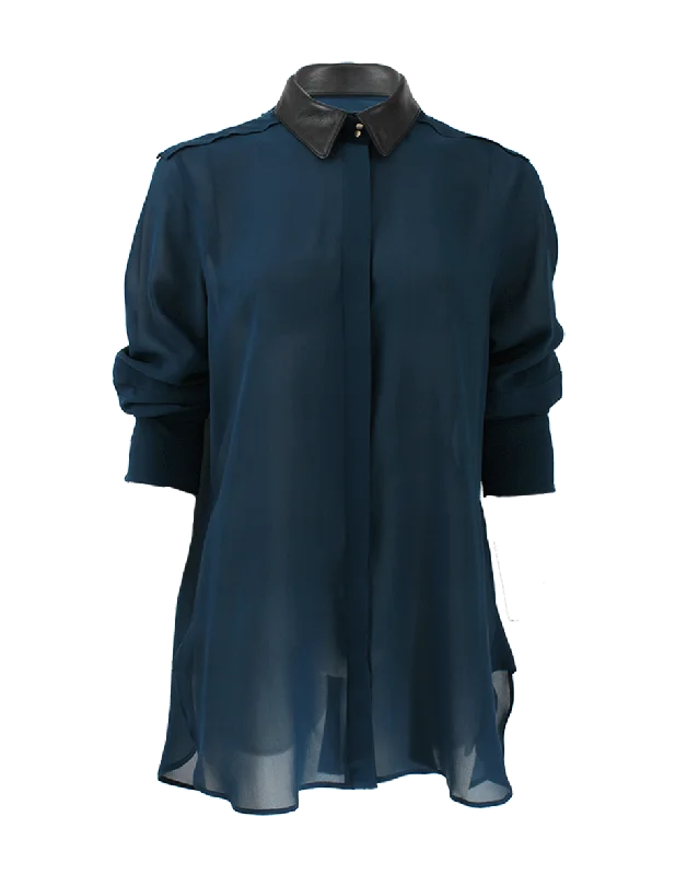Deyton Blouse with Leather Collar Soft Modal Blouse