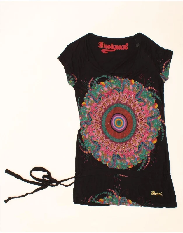 DESIGUAL Womens Abstract Pattern Blouse Top UK 14 Large Black Elegant Office Blouse