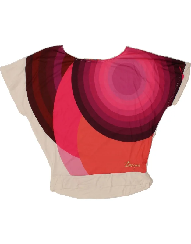 DESIGUAL Womens Oversized Blouse Top UK 14 Medium White Geometric Office Formal Blouse DESIGUAL Womens Oversized Blouse Top UK 14 Medium White Geometric Office Formal Blouse