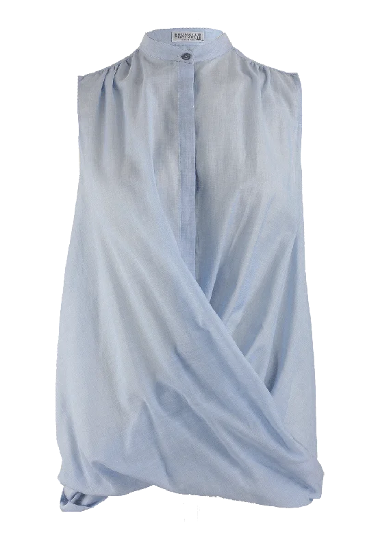 Sleeveless Voile Twist Blouse Double Button Blouse