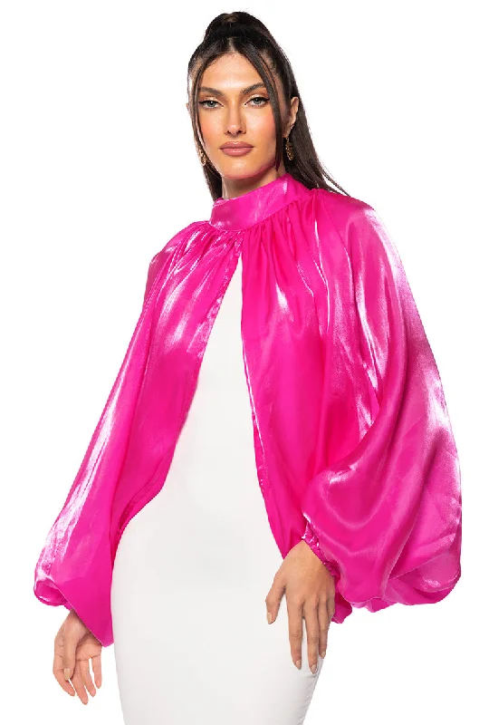 TRUE ELEGANCE LONG SLEEVE BLOUSE IN PINK Ruched Sleeve Blouse