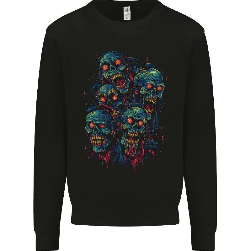 5 Zombie Skulls Halloween Mens Sweatshirt Jumper Hoodie with Hem Applique Textured Unique 5 Zombie Skulls Halloween Mens Sweatshirt Jumper Hoodie with Hem Applique Textured Unique