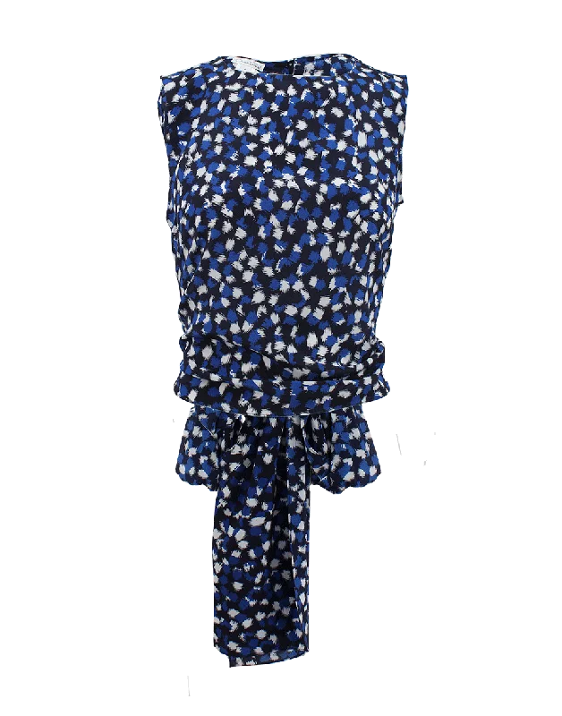 Sleeveless Wrap Around Polka Dot Blouse Feminine Satin Blouse
