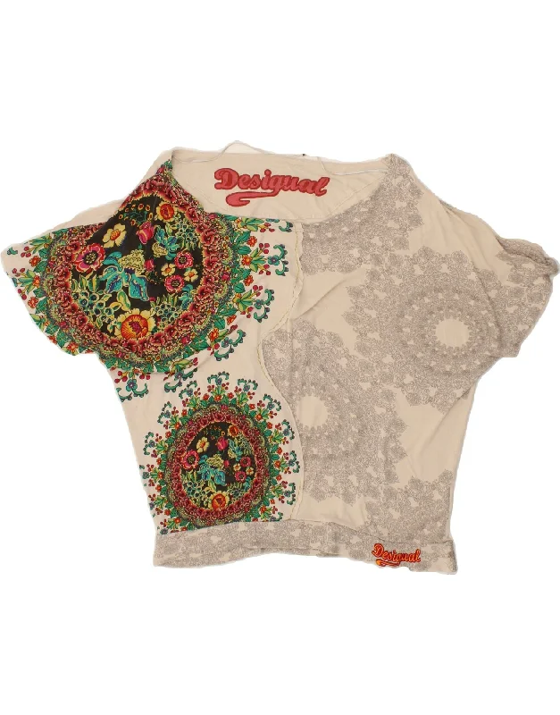 DESIGUAL Womens Batwing Graphic Blouse Top UK 16 Large Off White Floral Casual Stripe Blouse DESIGUAL Womens Batwing Graphic Blouse Top UK 16 Large Off White Floral Casual Stripe Blouse