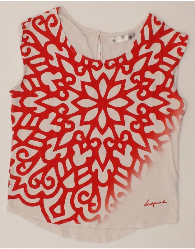 DESIGUAL Womens Sleeveless Blouse Top UK 14 Medium White Viscose Satin Bow Blouse