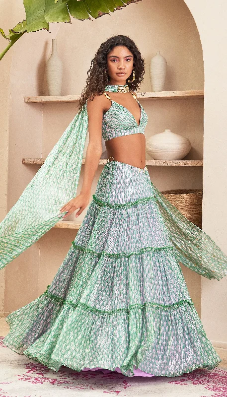Synthia - Lilac Lehenga with Blouse & Dupatta Asymmetric Hem Blouse