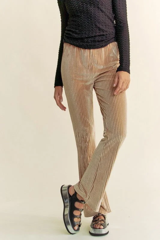 Davi & Dani Elastic Waist Knit Flare Pants Relaxed Linen Pants