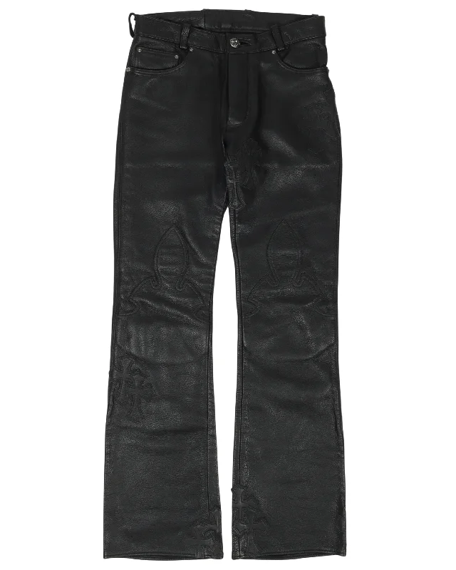 Multi-Cross Leather Fleur Knee Pants Comfy Cargo Trousers