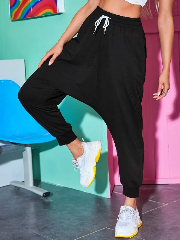 Solid Drawstring Waist Harem Pants Comfortable Pleated Pants