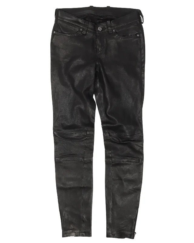 Slim Fit Leather Pants Trendy Work Pants