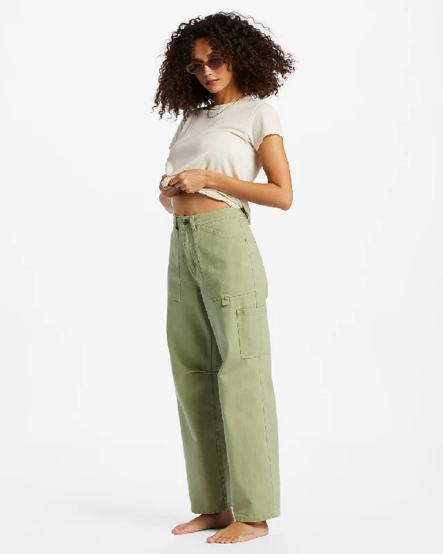 Billabong "Leia" Cargo Pants in Avocado Chic Wool Trousers