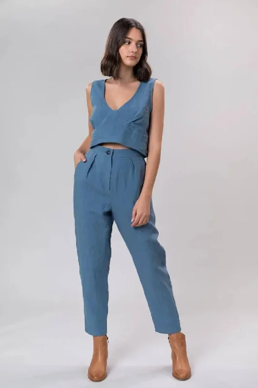 Ada linen pants in sky by Wilga Clothing Comfortable Fleece Pants