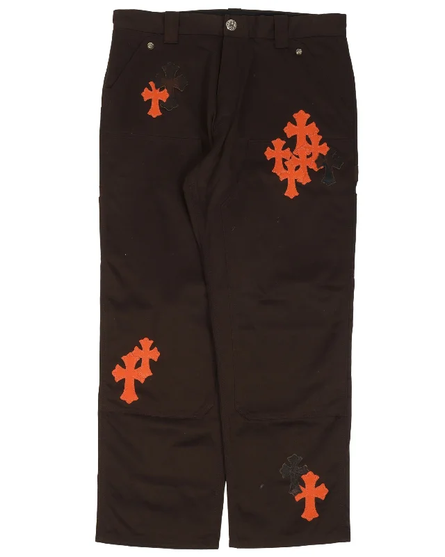 Leather Cross Carpenter Double Knee Pants High-Waist Yoga Pants