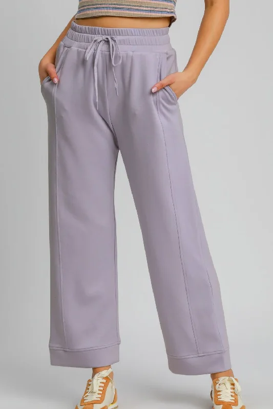 Umgee Drawstring Elastic Waist Wide Leg Pants Chic Wool Trousers