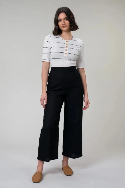 Emma linen pants in black by Wilga Clothing Casual Drawstring Pants