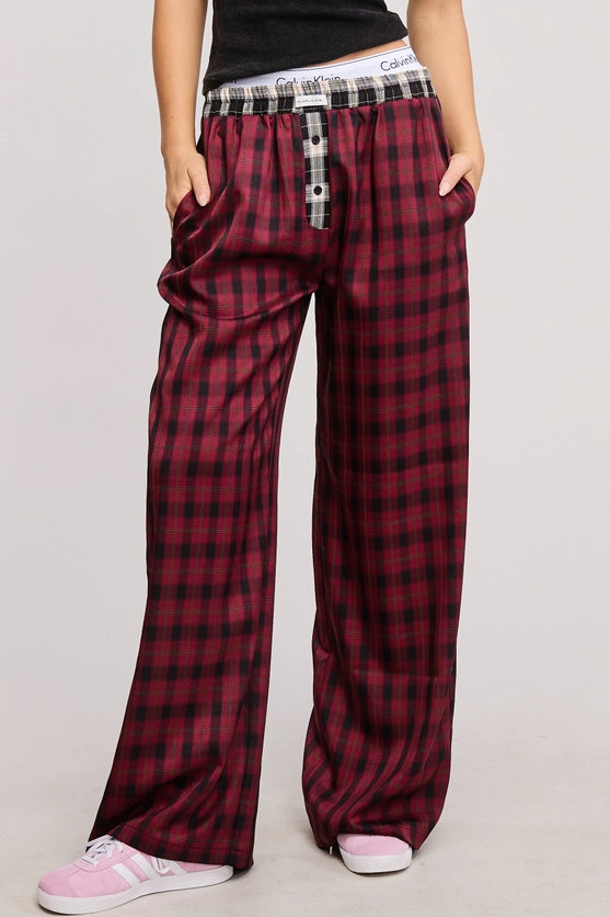 DEEP RED PLAID PJ PANTS Fashionable Tapered Leg Pants