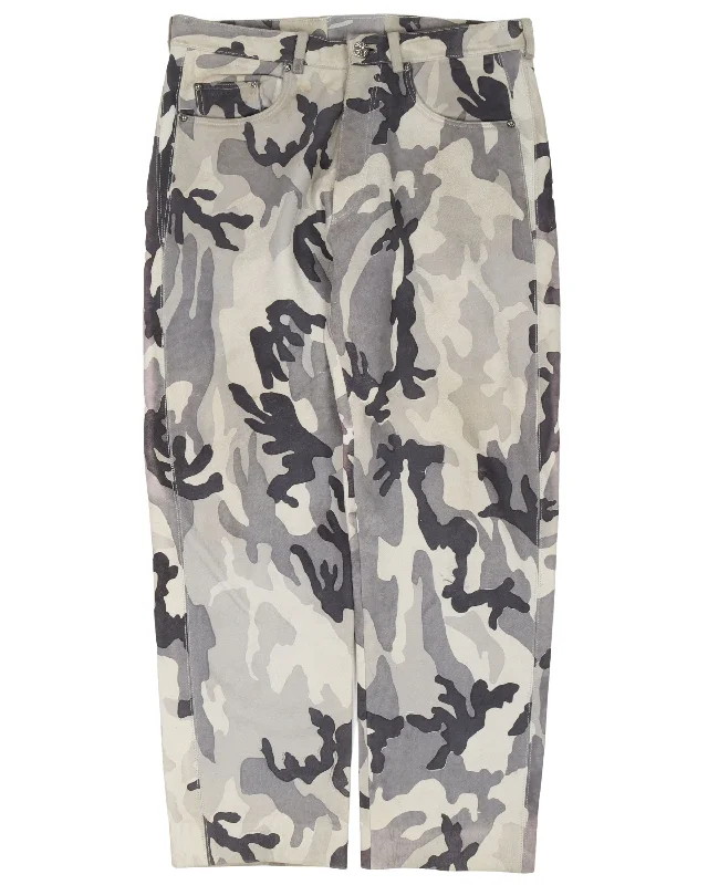 Snow Camouflage Leather Pants Cozy Jogger Leggings