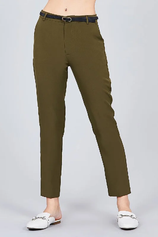 Classic Woven Pants W/belt Formal Dress Pants