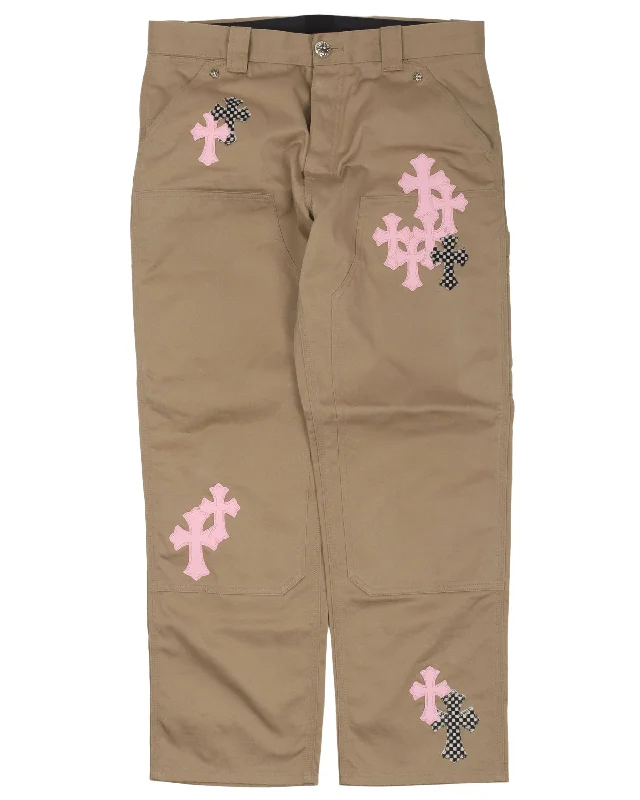 Cross Patch Double Knee Carpenter Pants Elegant High-Waist Pants