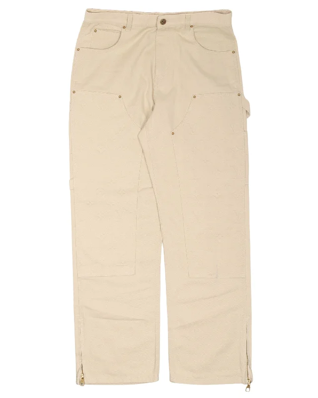 Tonal Monogram Carpenter Pants Soft Stretch Trousers