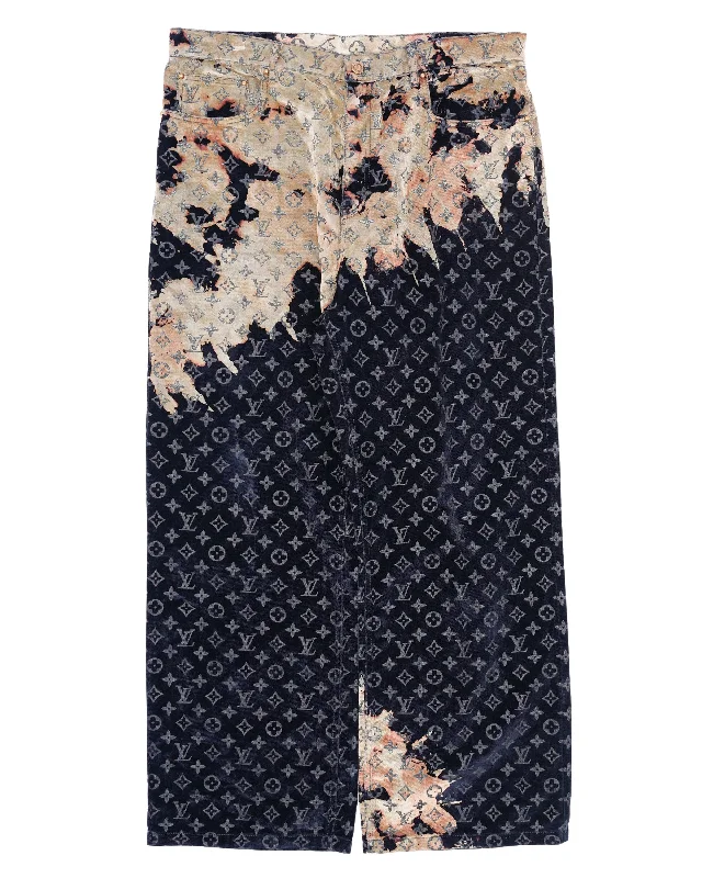 Bleach Effect Monogram Denim Pants Stylish Harem Pants