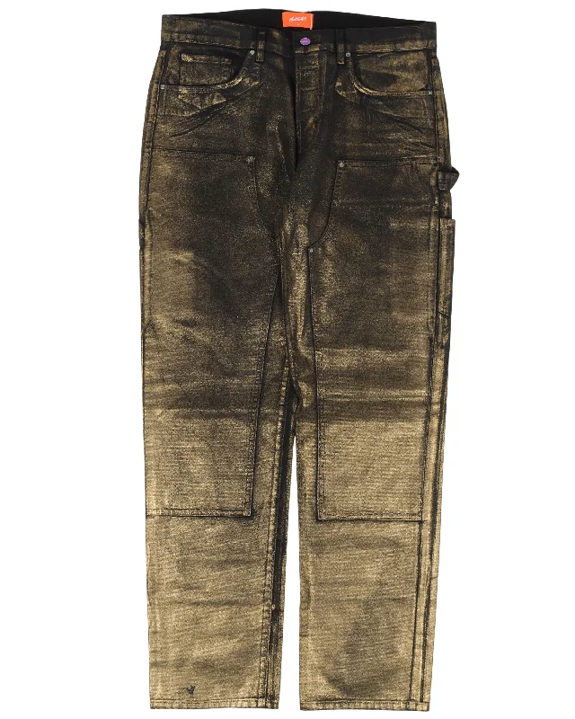 Gold Double Knee Pants Chic Faux Leather Pants