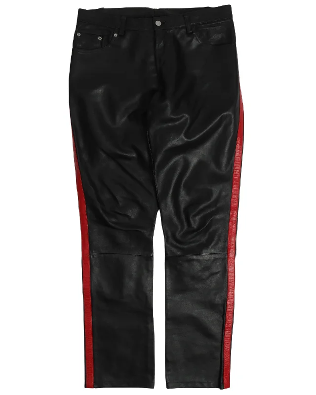 Side Stripe Leather Pants Classic Bootcut Trousers