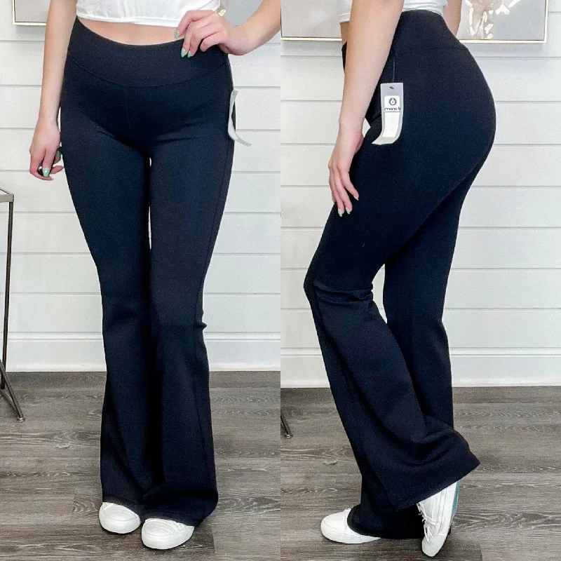 Mono B Confidant Dreamer Mid Rise Ribbed Black Yoga Pants Formal Wide-Leg Pants