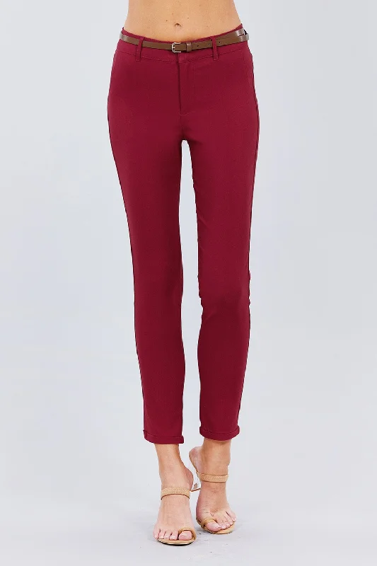 Belted Textured Long Pants Fashionable Track Pants