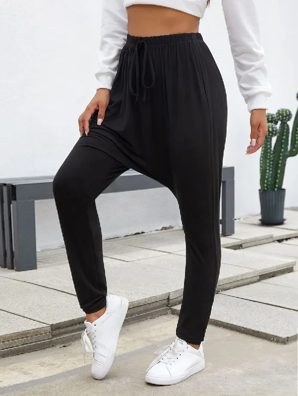 Knot Front Solid Harem Pants Elegant Silk Pants