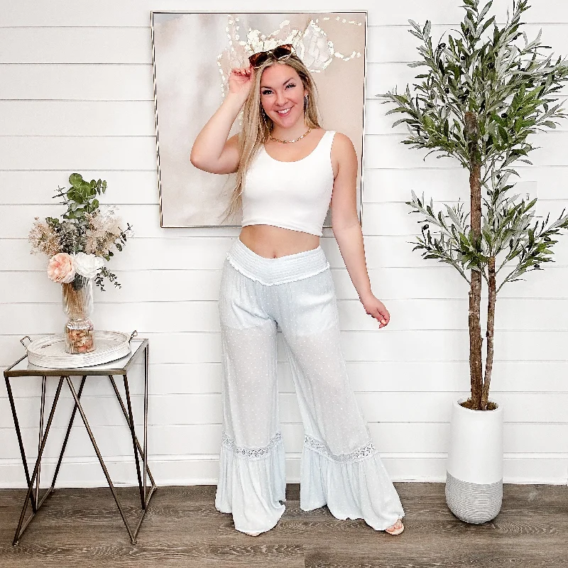 Wish Granted High Rise Swiss Dot Sky Avery Mae Palazzo Pants Elegant Wool Trousers