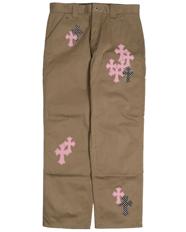 Multi Leather Cross Double Knee Pants Chic Checkered Pants